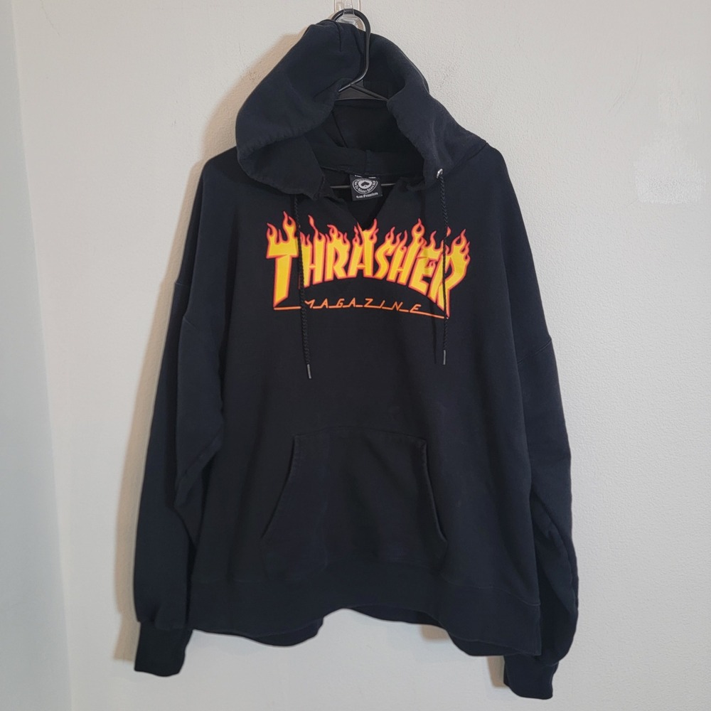 Thrasher‎ Magazine Pullover Hoodie Sweatshirt Men's XL Black Distressed